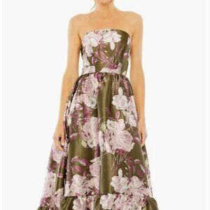 Mac Duggal Floral Jacquard Strapless Formal Gown - Size 6